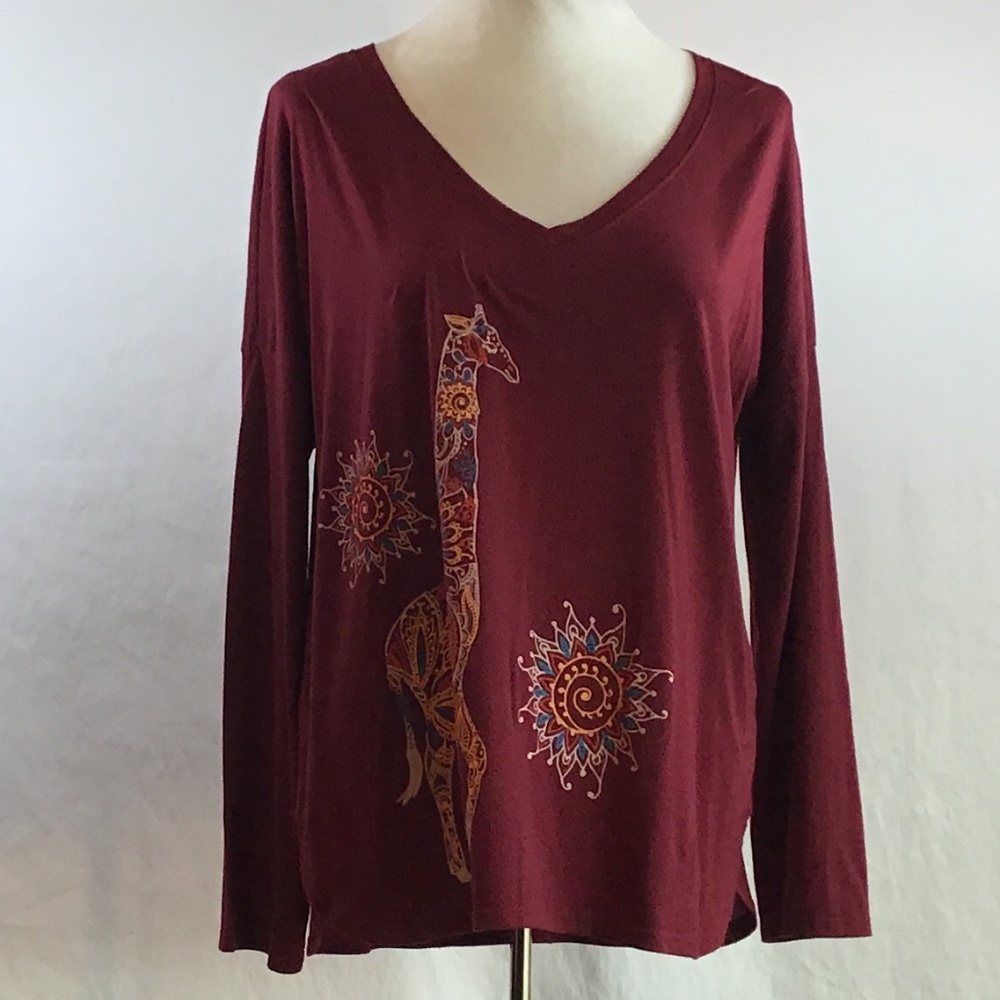 Elegant Maroon Giraffe Print Blouse